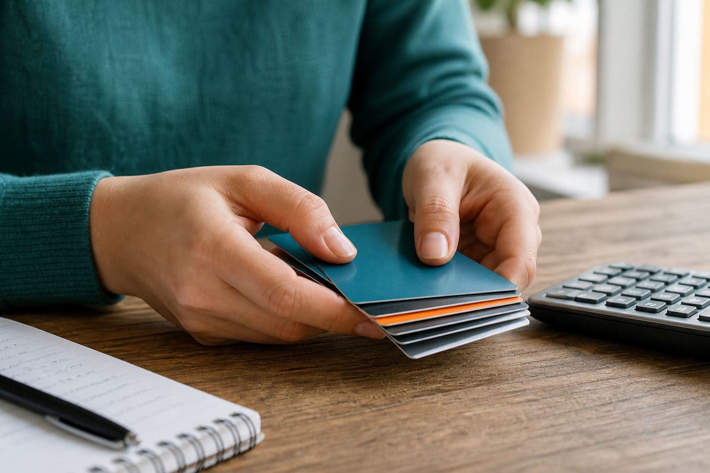 Person consolidating multiple credit cards into one payment