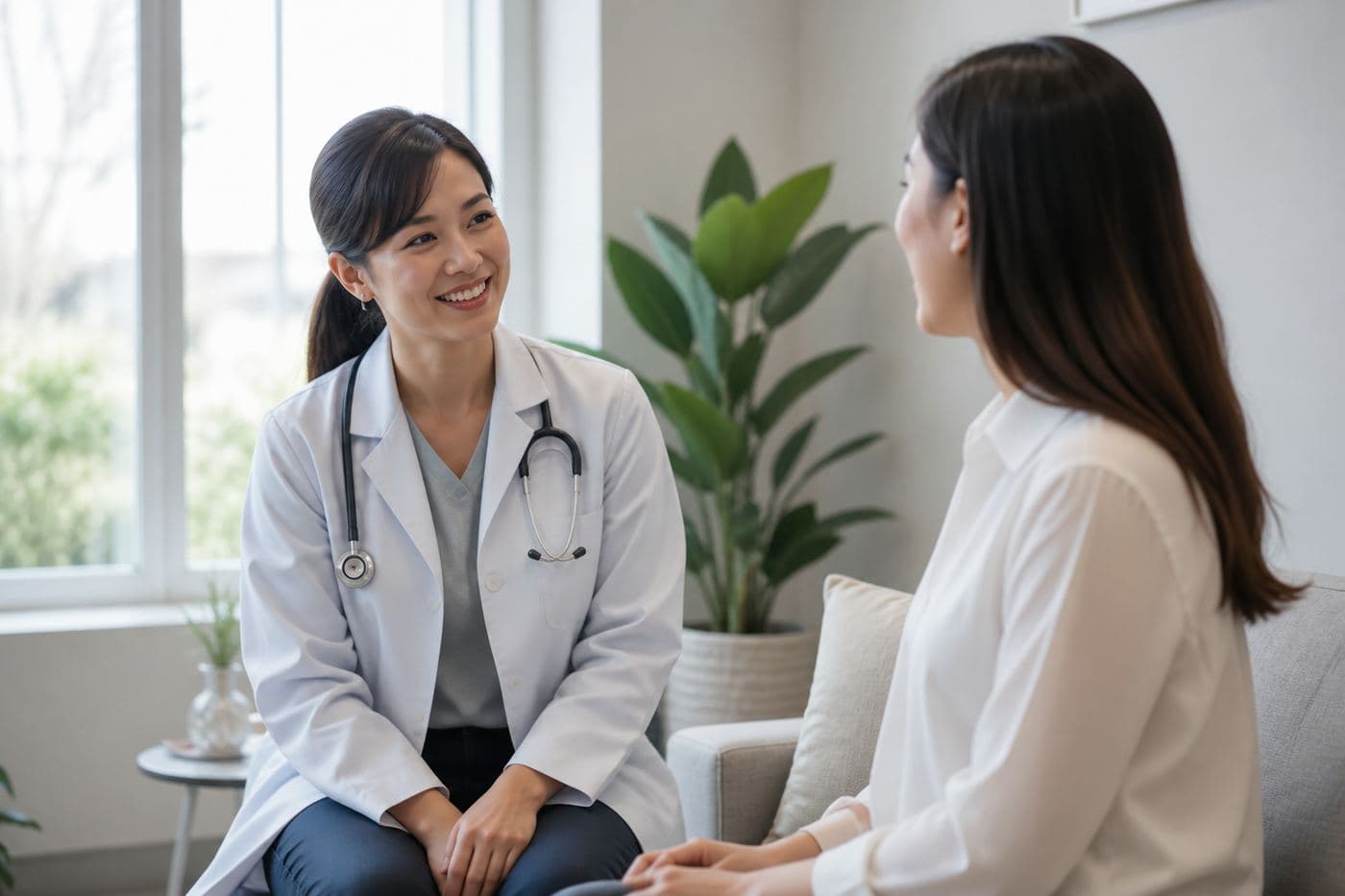 Caring doctor talking with a patient