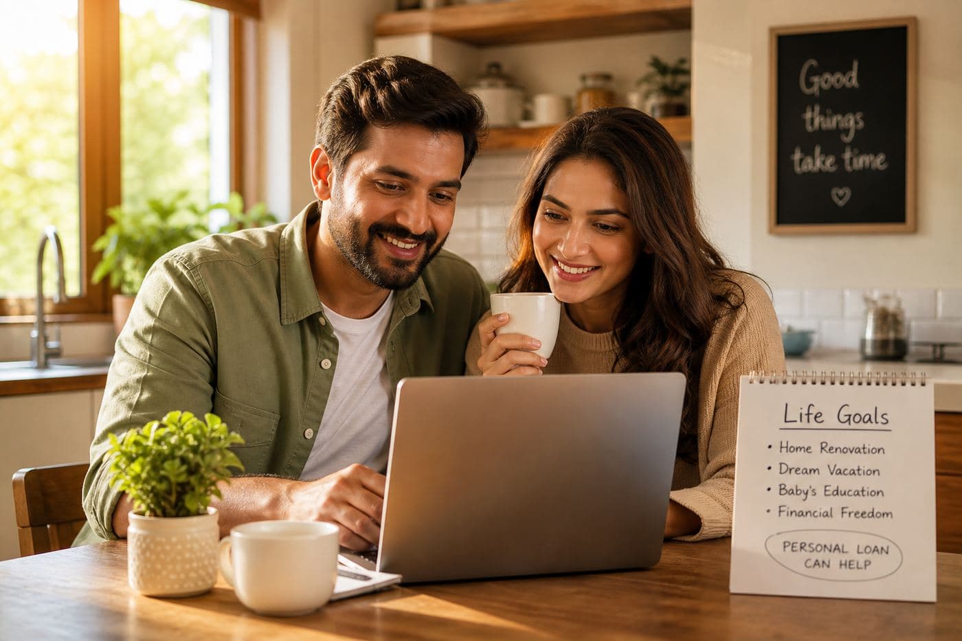 Couple planning their life goals with a personal loan